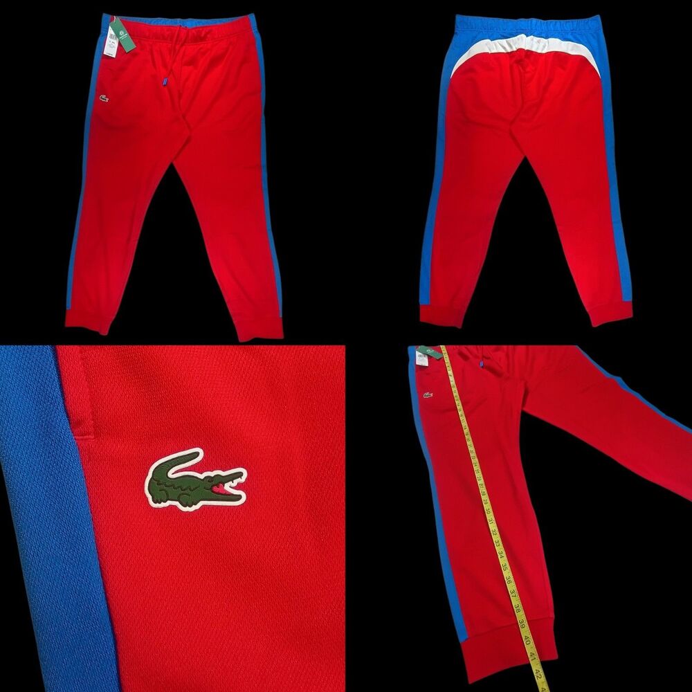 Lacoste Mens Sport Run Resistant Tennis Joggers Red Blue Track Pant 4XL $120 Tag